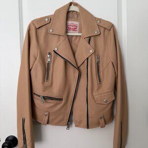 Faux Leather Moto Jacket Light Tan Small NWOT